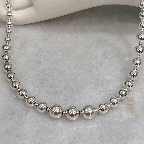 Sterling Silver Graduated Beaded Ball Necklace - Picture 7 of 12